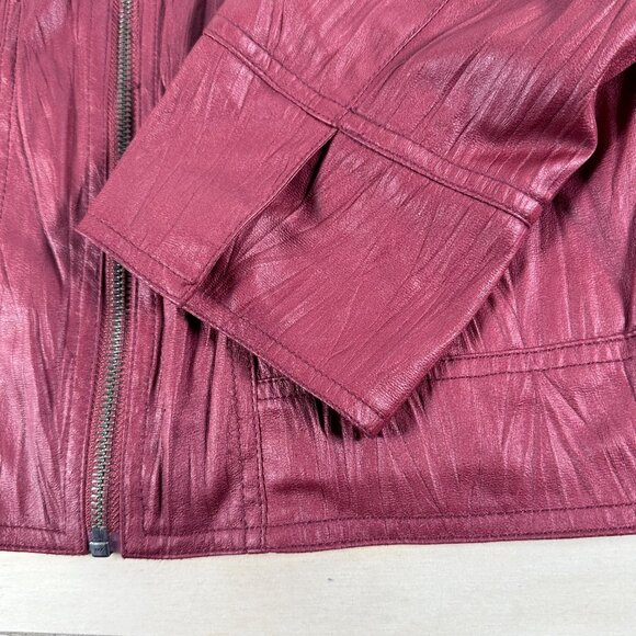LanaLee‎ Burgundy Jacket Women's XL Zip Up Coat Crinkle Faux Leather red - Picture 3 of 8